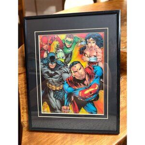 Vtg Justice League of America 3D Holographic Matted and Framed Picture 14.5x11.5